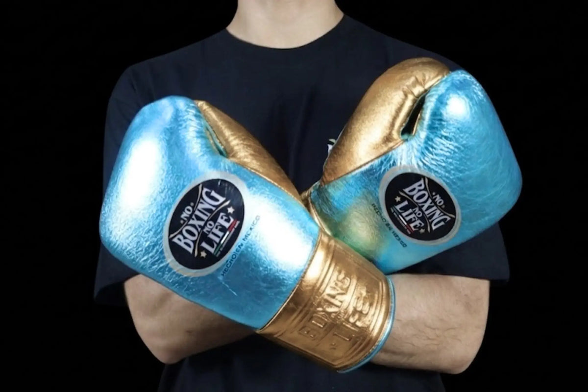 No Boxing No Life Boxing Gloves Aqua & Gold