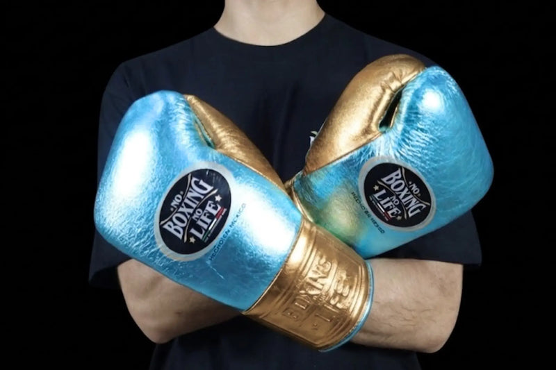 No Boxing No Life Boxing Gloves Aqua & Gold