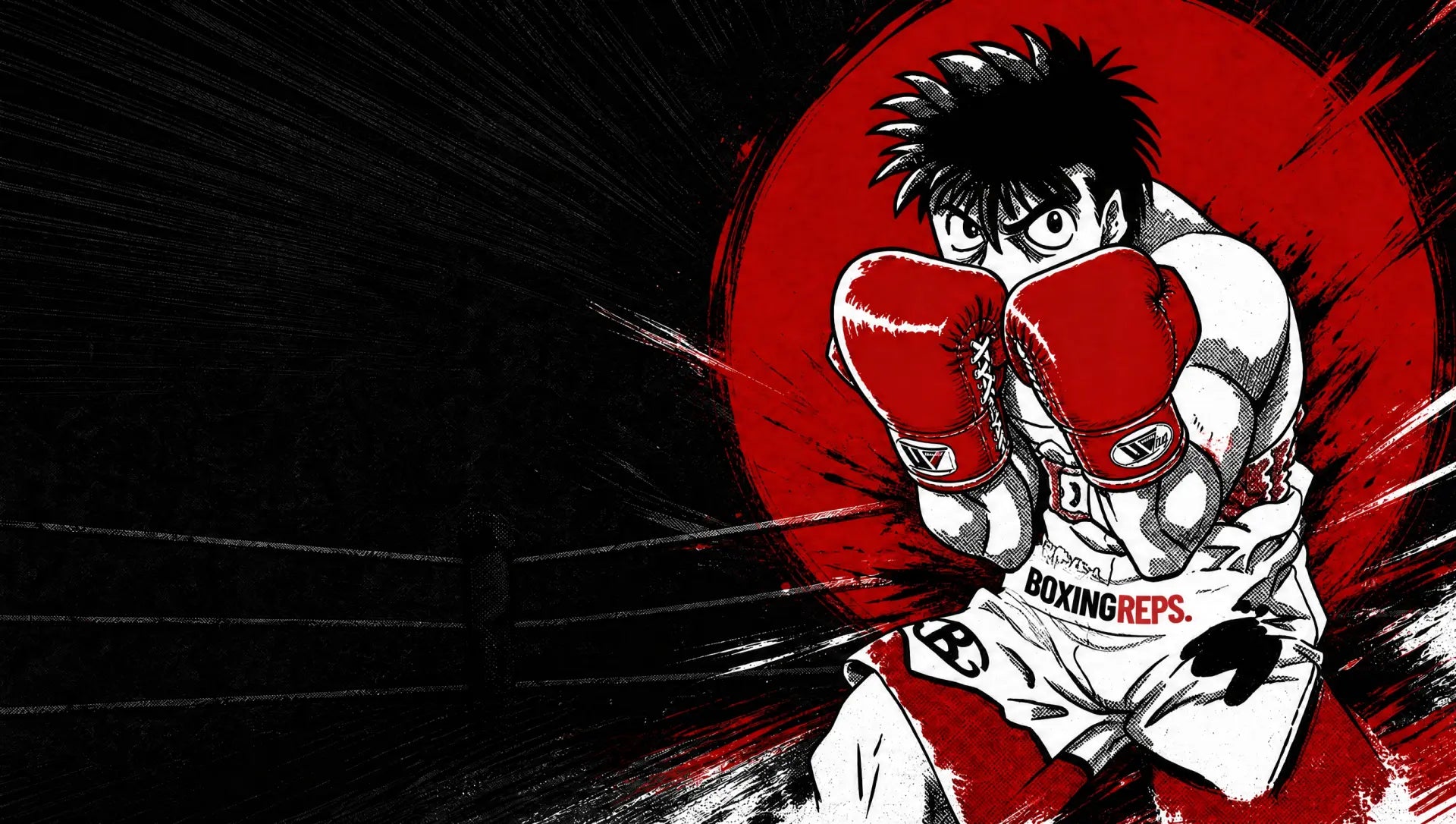 Manga boxer in red lace-up gloves, adapted from the supplied illustration with Higgsfield